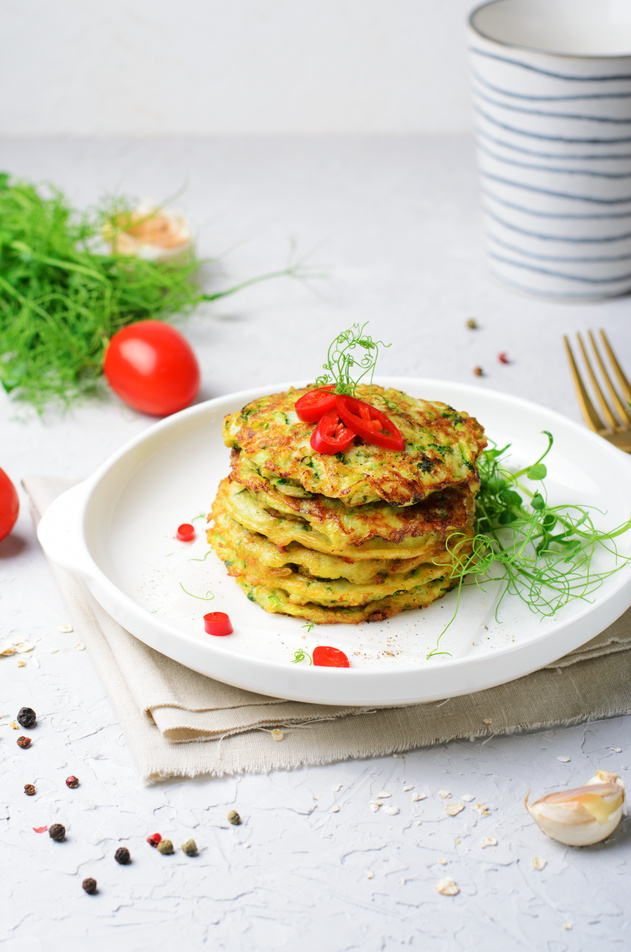 Zucchini Fritters over Bright Background